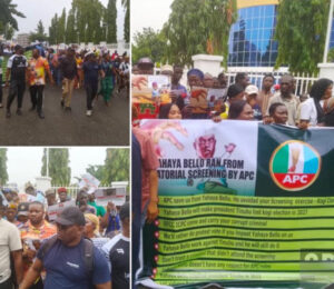 Kogi Central Erupts as Hundreds Storm APC National Secretariat, Reject Yahaya Bello’s Senatorial Ambition Over Alleged Corruption, Screening Absence